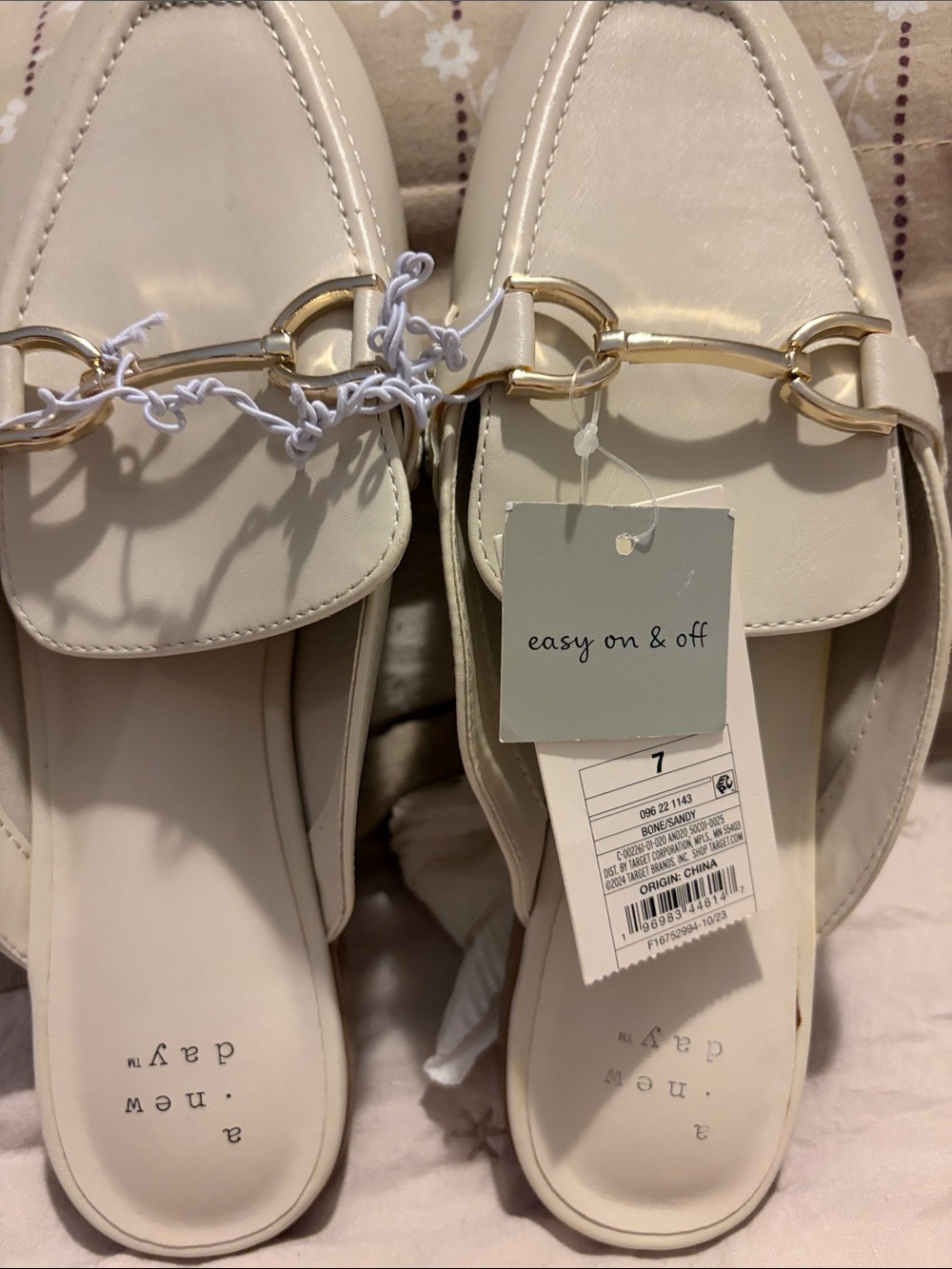 a new day Cream Slip-On Bit Mules with Gold Hardware
